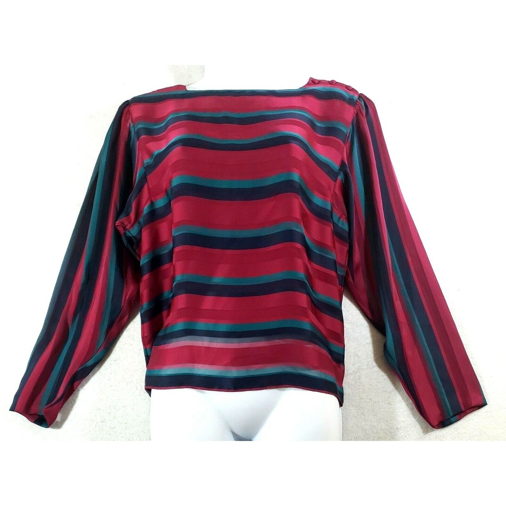 Vintage Prophecy Blouse Women's 10 Long Sleeve Square Neck Multicolor Stripes